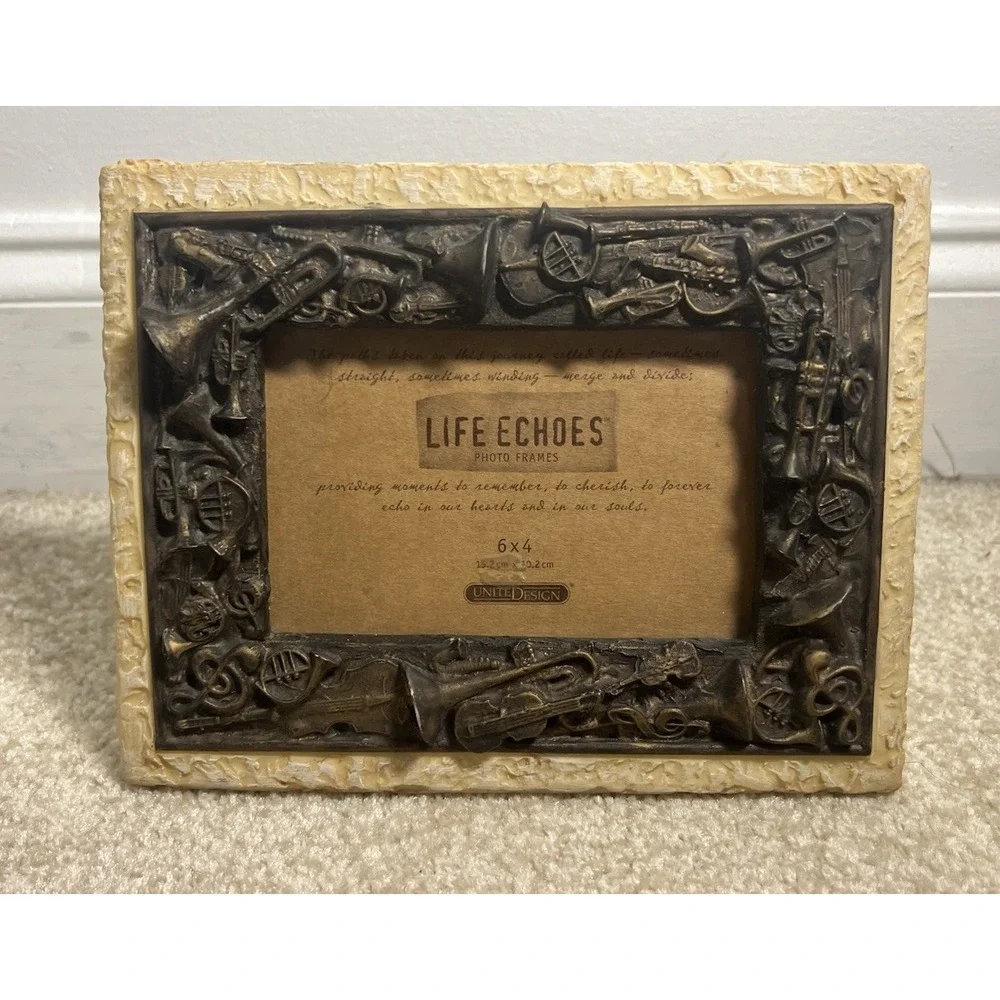Life Echoes 4x6 Music 3D Pattern Textured Photo Frame Beige/Brown- Tabletop/Wall